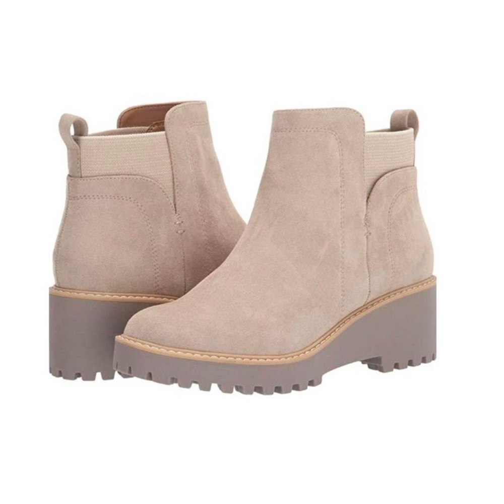 Dolce Vita Rango Ankle Boots Size 10 Taupe Suede Lug Sole Chelsea Wedge - Picture 2 of 9